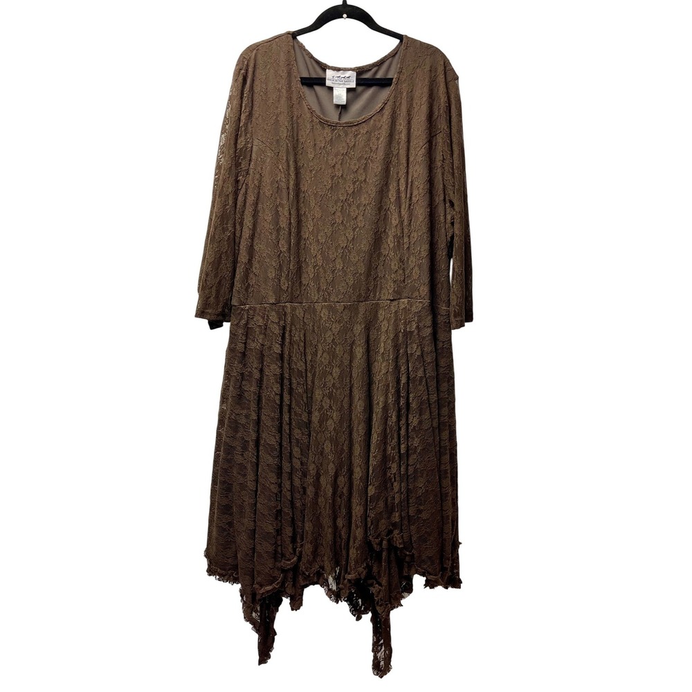 Back In The Saddle Dress 3X Brown Lace Hanky Hem Western Cottagecore Victorian